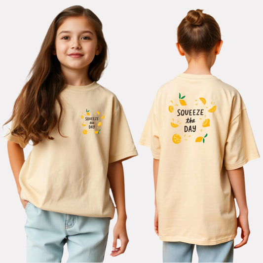 Girls Printed Oversized T-Shirt Beige Color