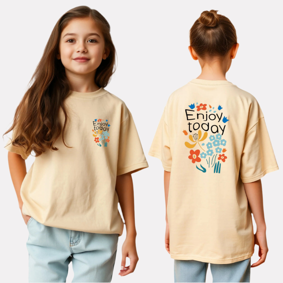 Girls Printed Extended Sleeves Oversized T-shirt