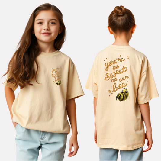 Girls Printed Oversized Cotton T-Shirt Beige Color