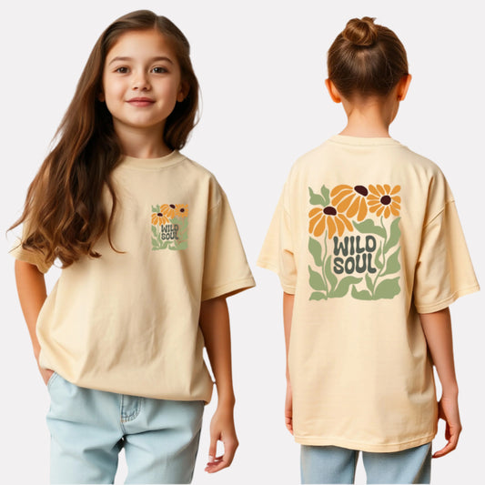 Girls Printed Oversized T-Shirt Beige Color