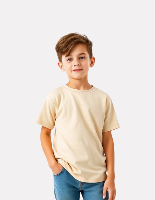Junior Boys Plain Cotton T-Shirt(Beige Color)