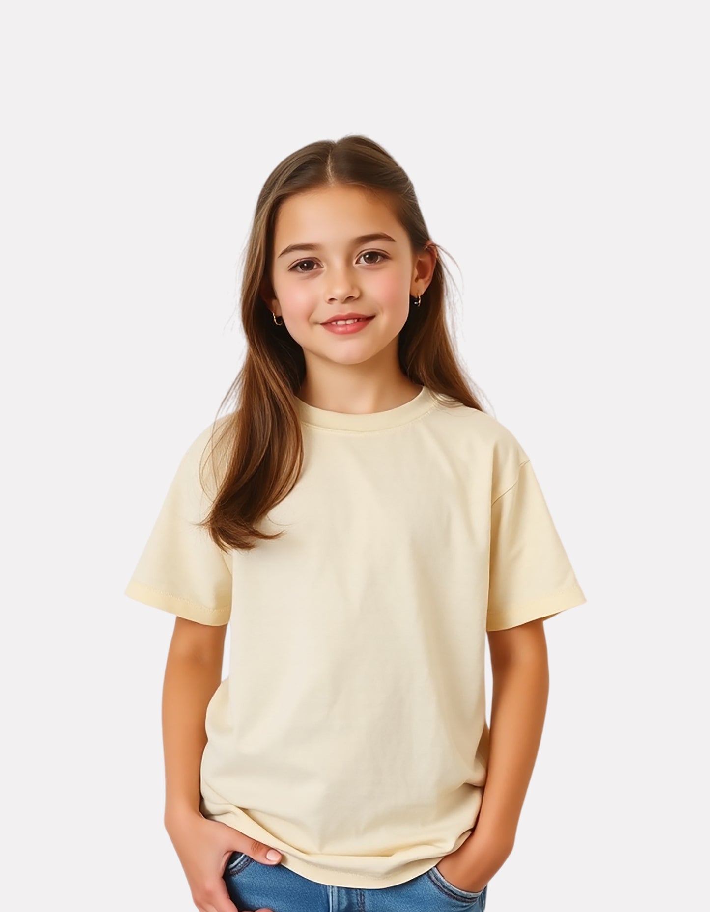 Girls Plain Round-Neck T-Shirt Beige Color