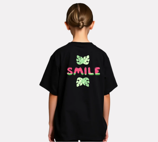 Girls Printed Oversized T-Shirt Black Color