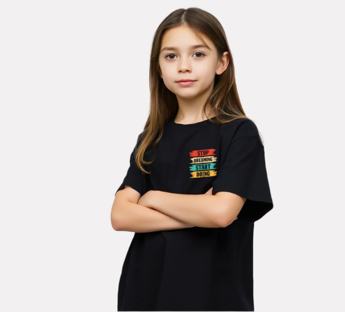 Girls Printed Oversized T-Shirt Black Color