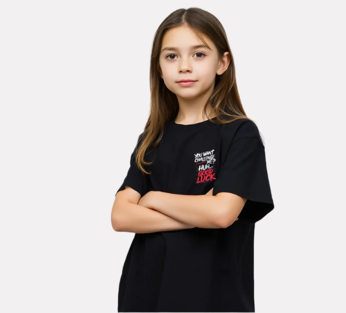 Girls Printed Oversized T-Shirt Black Color