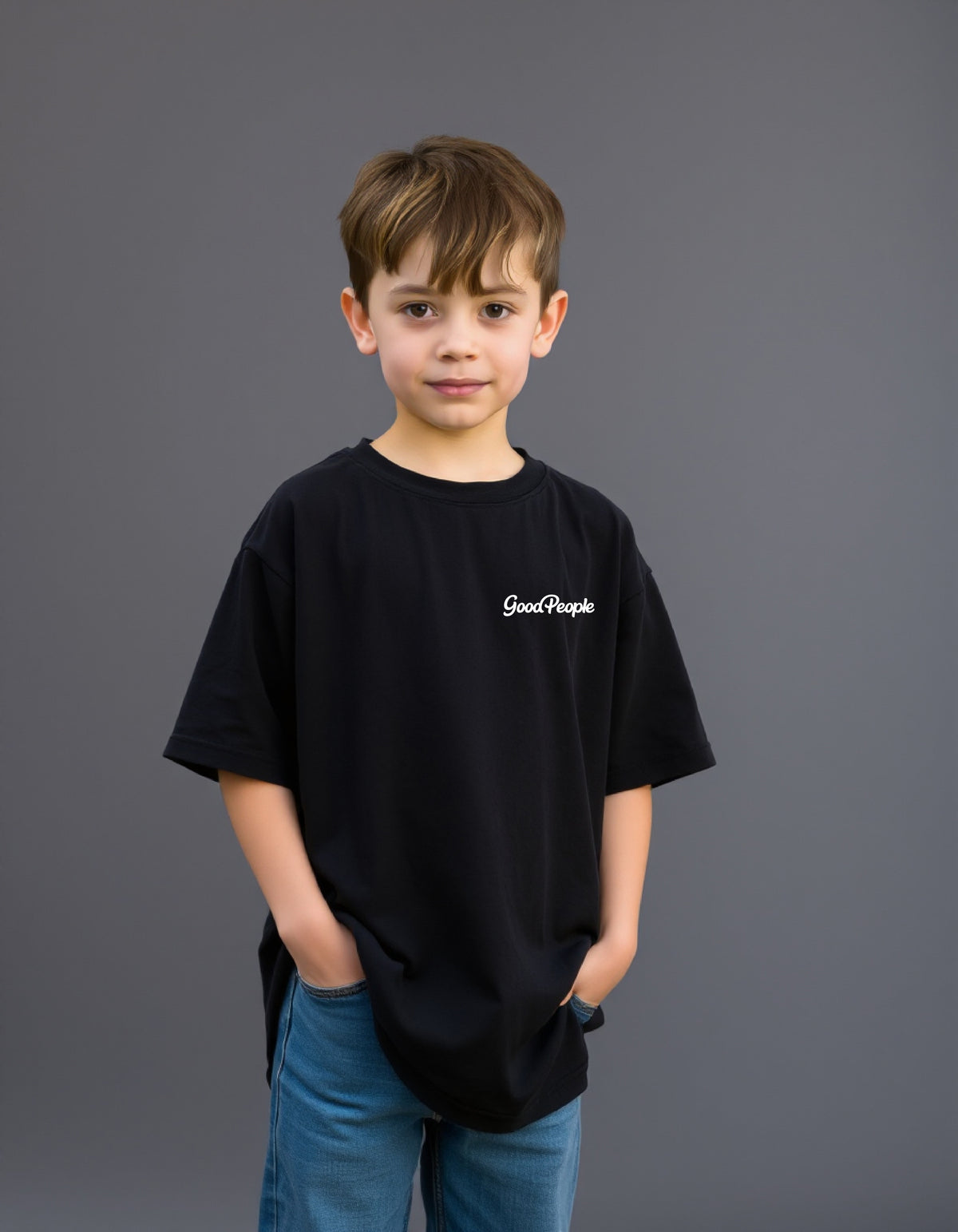Boys Printed Oversized Cotton T-Shirt (Black)