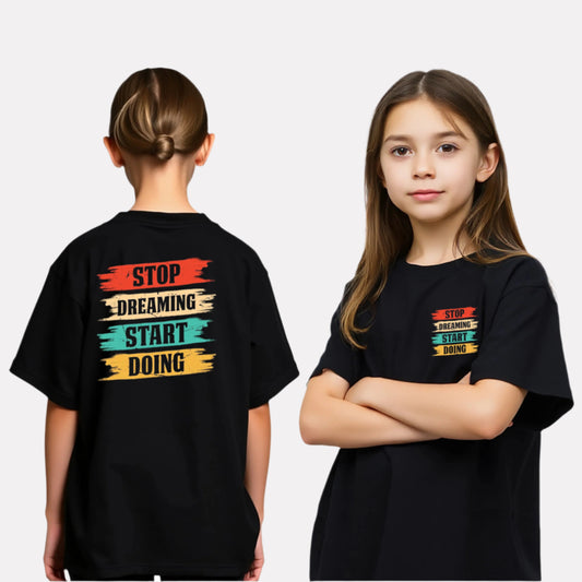 Girls Printed Oversized T-Shirt Black Color