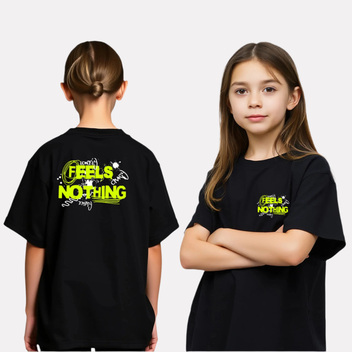 Girls Printed Oversized T-Shirt Black Color