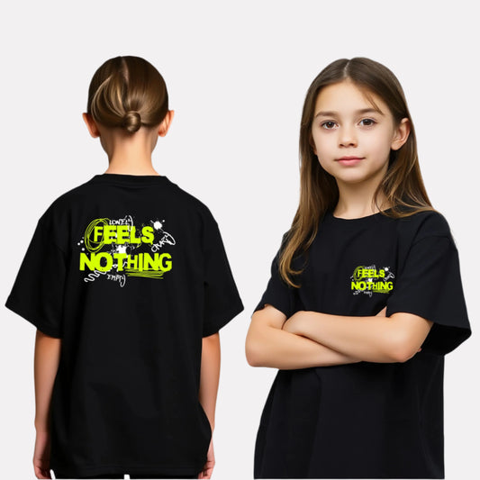 Girls Printed Oversized T-Shirt Black Color
