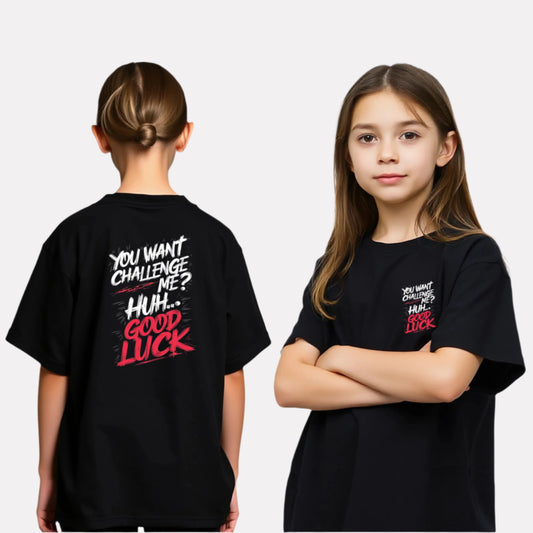 Girls Printed Oversized T-Shirt Black Color
