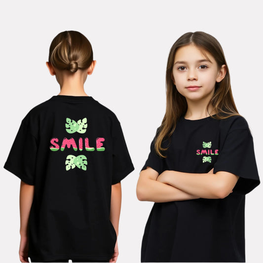 Girls Printed Oversized T-Shirt Black Color