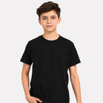 Junior Boys Black Cotton Plain T-Shirt