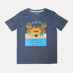 Junior Boys Blue Printed Cotton T-Shirt Shorts set