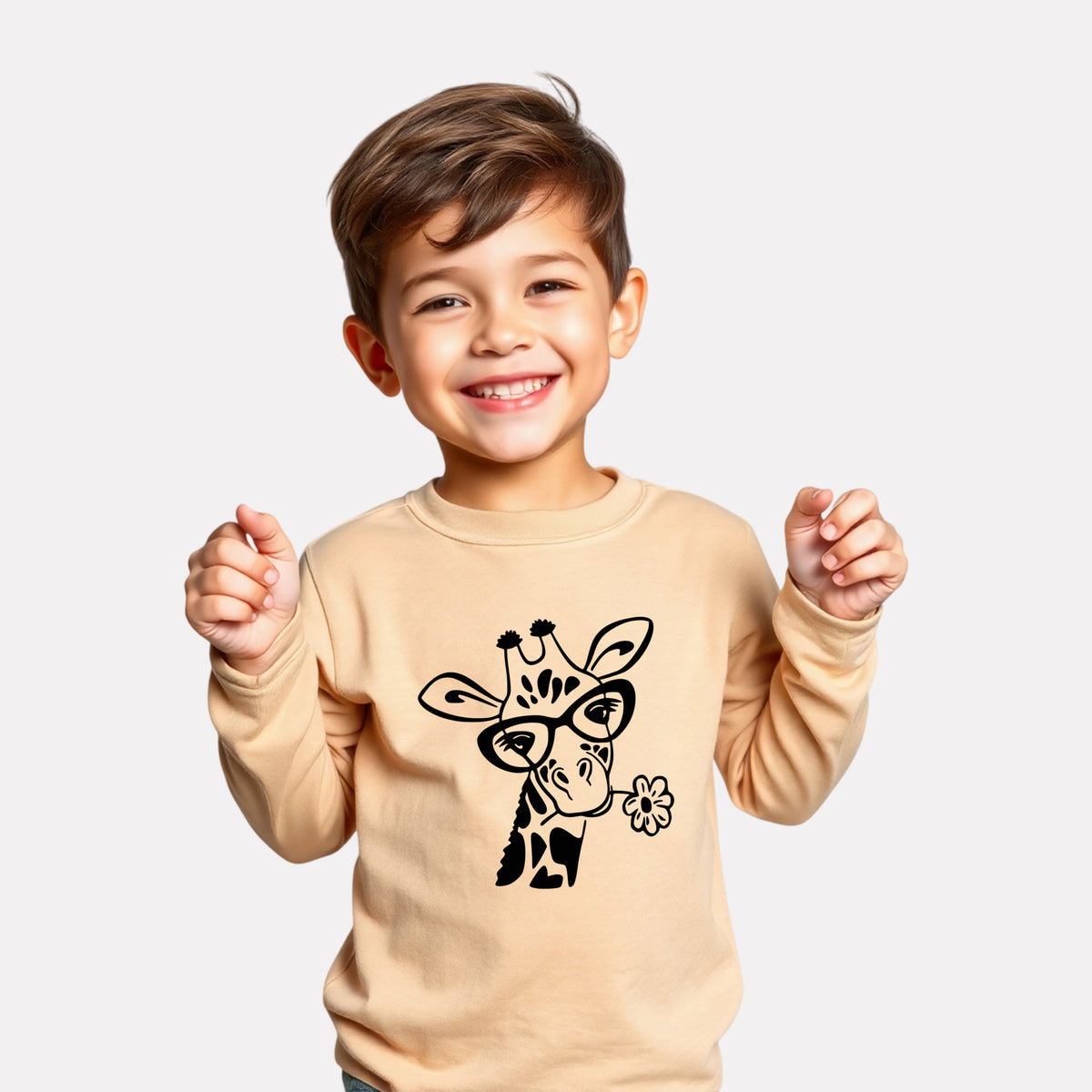 Beige Cotton Printed Full Sleeve T-Shirt for Boys