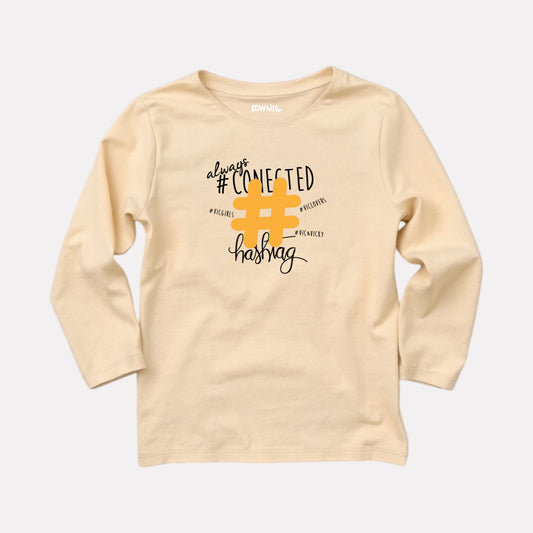 Beige Cotton Printed Full Sleeve T-Shirt for Boys