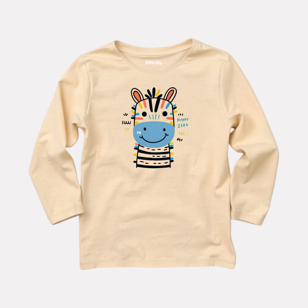 Beige Cotton Printed Full Sleeve T-Shirt for Boys