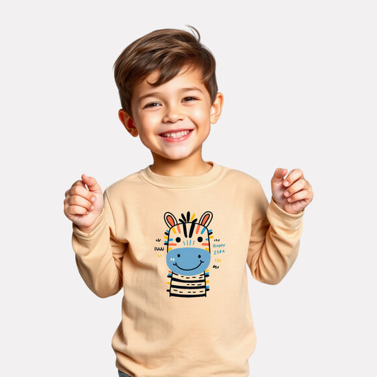 Beige Cotton Printed Full Sleeve T-Shirt for Boys
