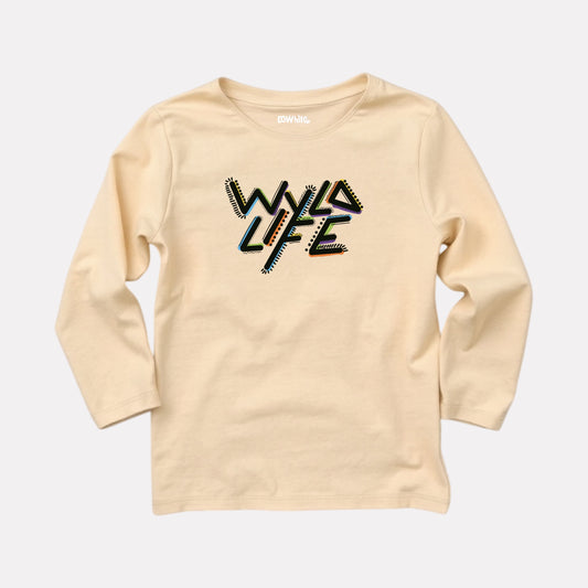 Beige Cotton Printed Full Sleeve T-Shirt for Boys