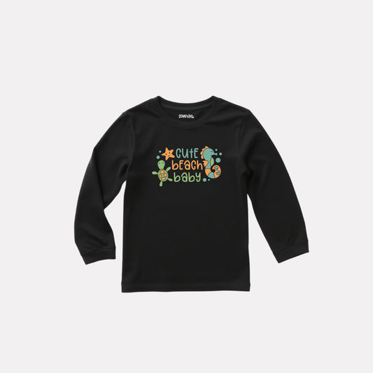Black Cotton Printed Full Sleeve T-Shirt for Boys