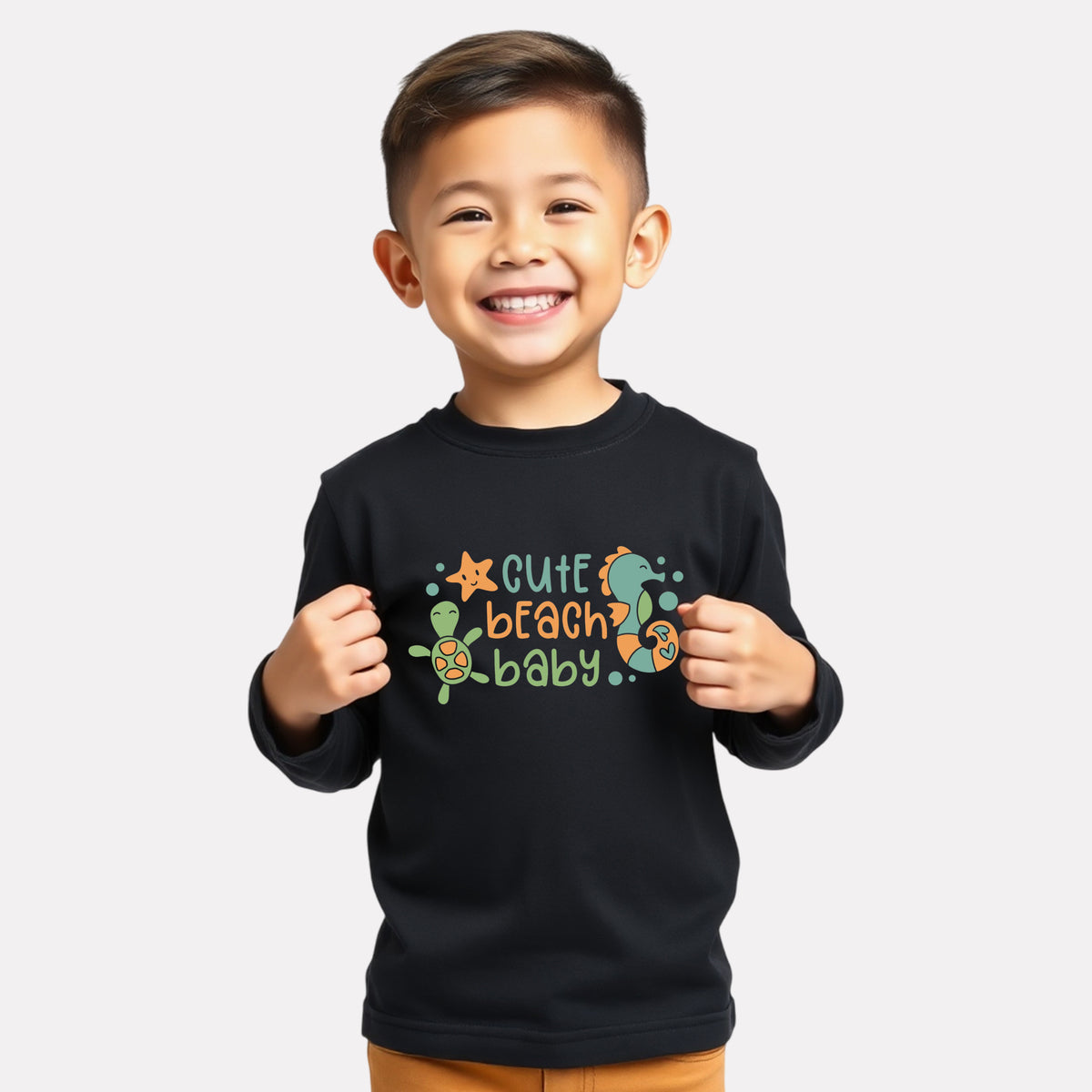 Black Cotton Printed Full Sleeve T-Shirt for Boys