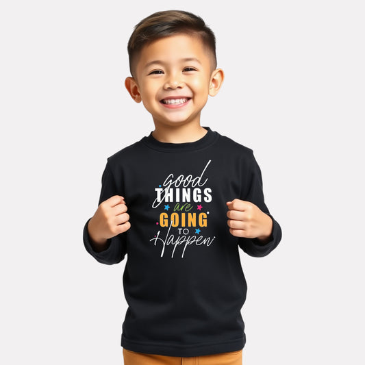 Black Cotton Printed Full Sleeve T-Shirt for Boys