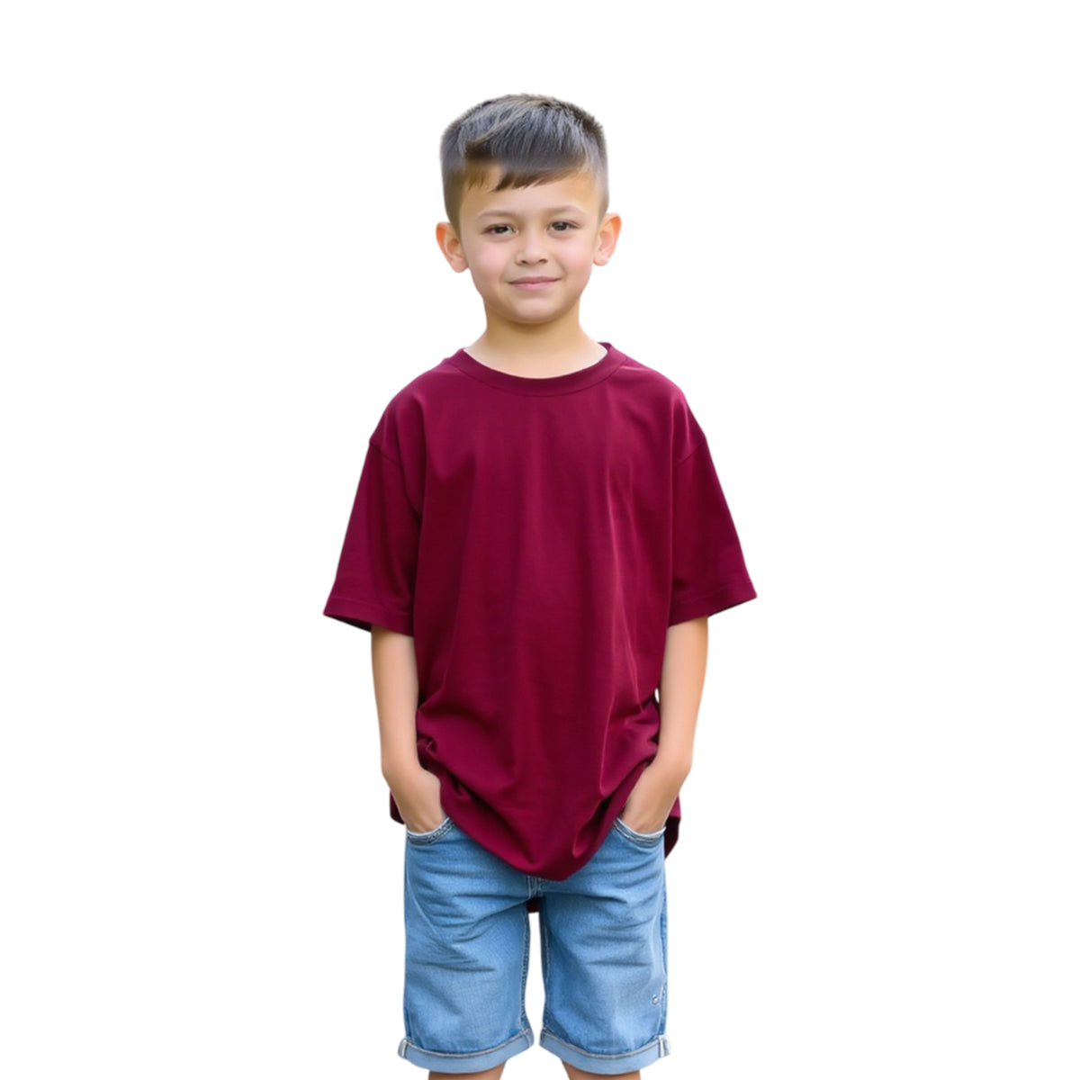 Boys’ Oversized Plain Cotton Tee (Maroon)