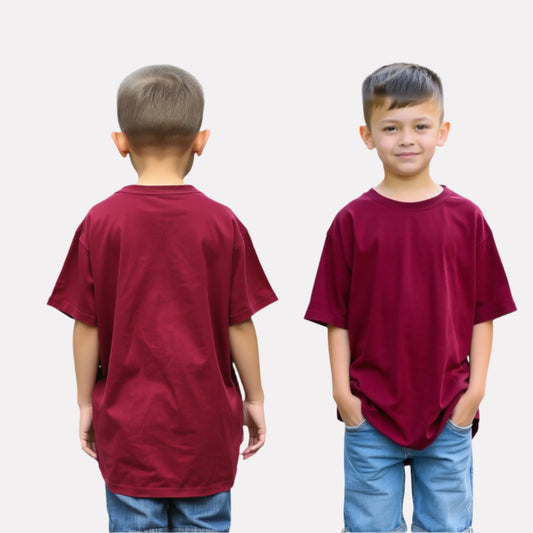 Boys’ Oversized Plain Cotton Tee (Maroon)