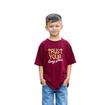 Boys’ Oversized Printed Cotton Tee (Maroon)