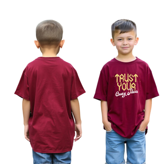 Boys’ Oversized Printed Cotton Tee (Maroon)