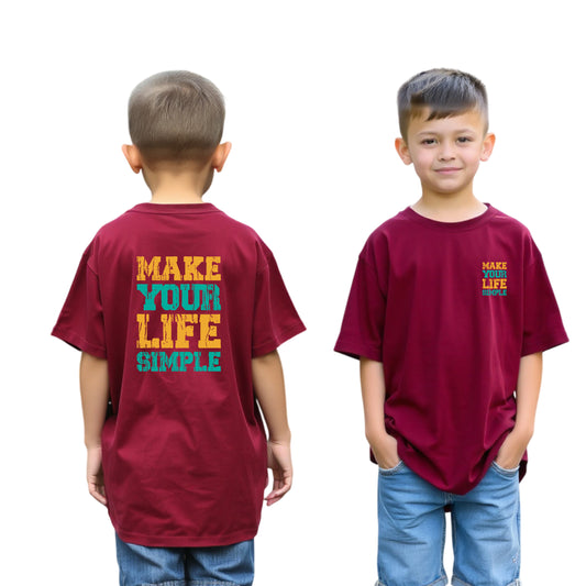 Boys’ Oversized Printed Cotton Tee (Maroon)