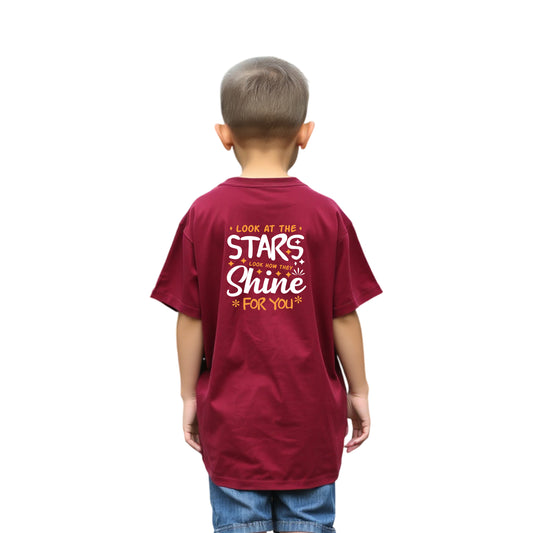 Boys’ Oversized Printed Cotton Tee (Maroon)