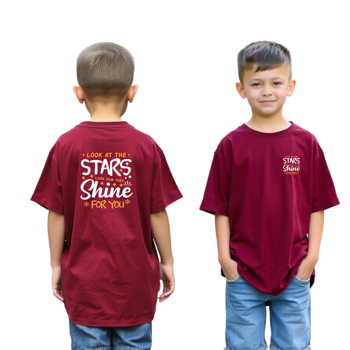 Boys’ Oversized Printed Cotton Tee (Maroon)