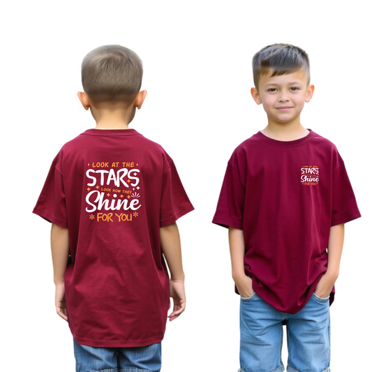 Boys’ Oversized Printed Cotton Tee (Maroon)