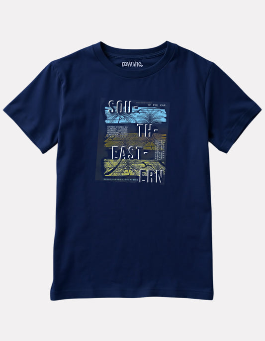 Printed Navy Blue Cotton T-Shirt for Boys