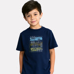 Printed Navy Blue Cotton T-Shirt for Boys
