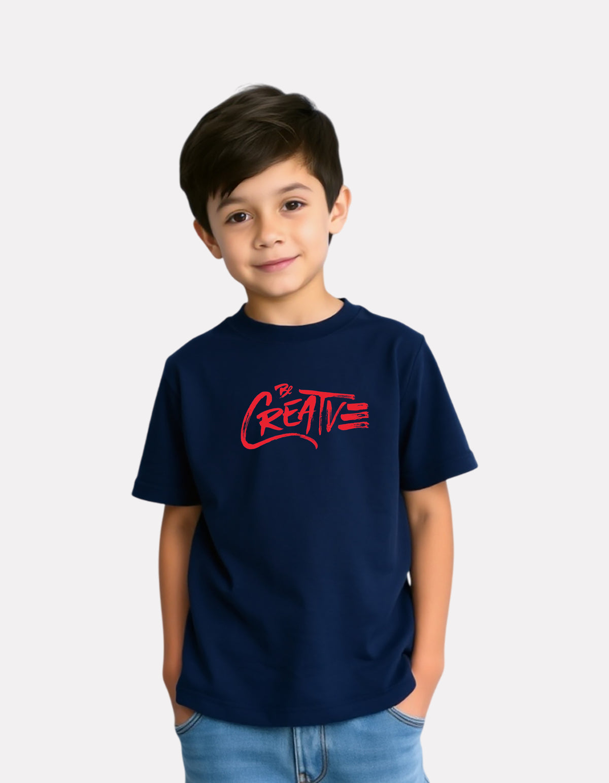 Printed Navy Blue Cotton T-Shirt for Boys