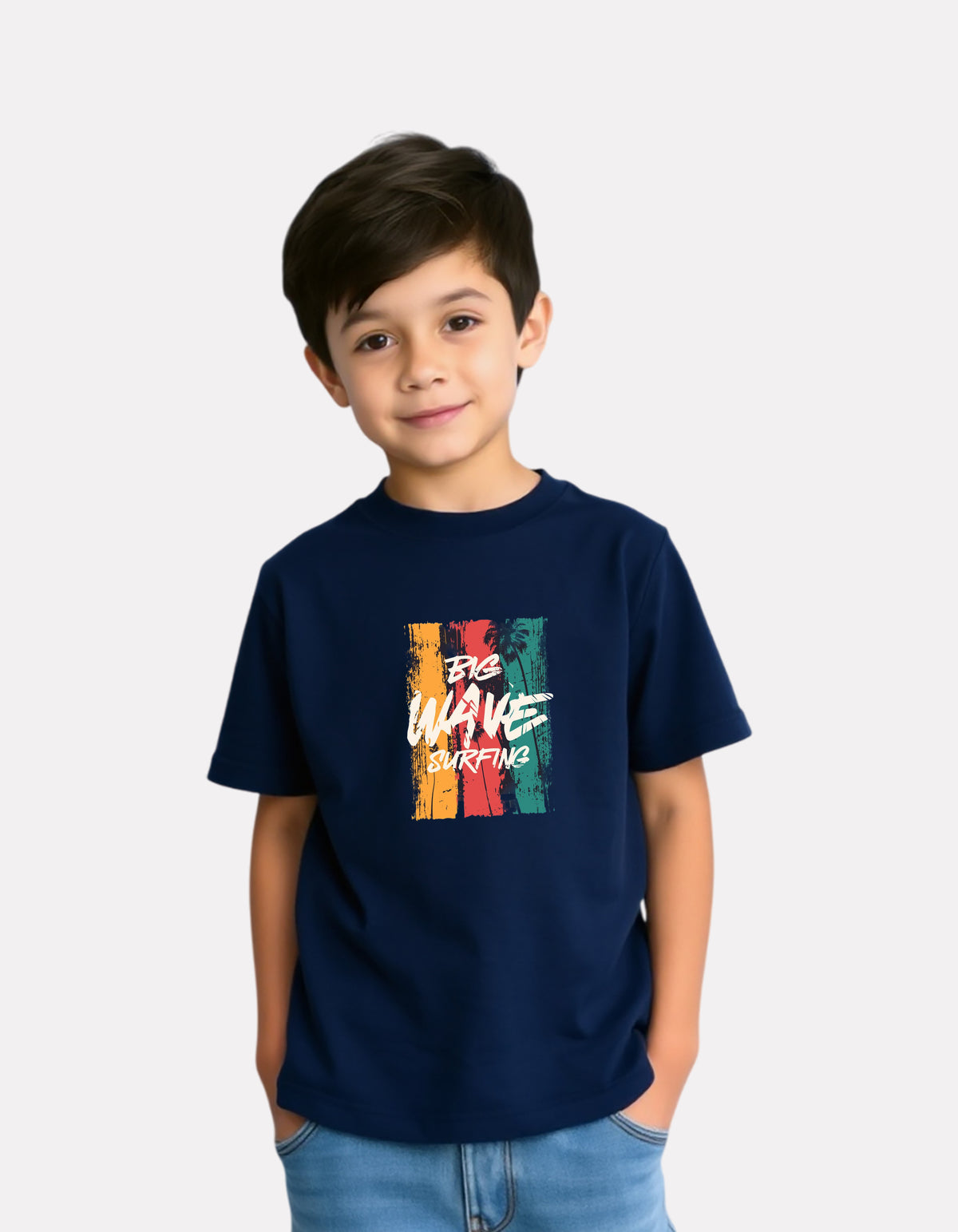 Printed Navy Blue Cotton T-Shirt for Boys