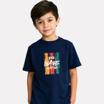 Printed Navy Blue Cotton T-Shirt for Boys