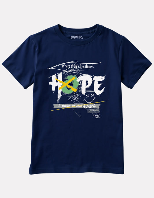 Printed Navy Blue Cotton T-Shirt for Boys