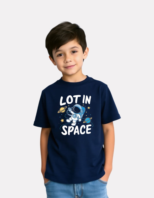 Printed Navy Blue Cotton T-Shirt for Boys