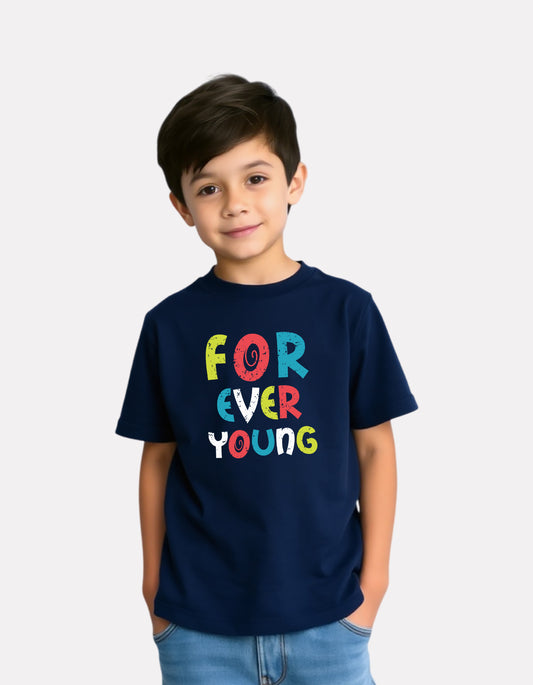 Printed Navy Blue Cotton T-Shirt for Boys