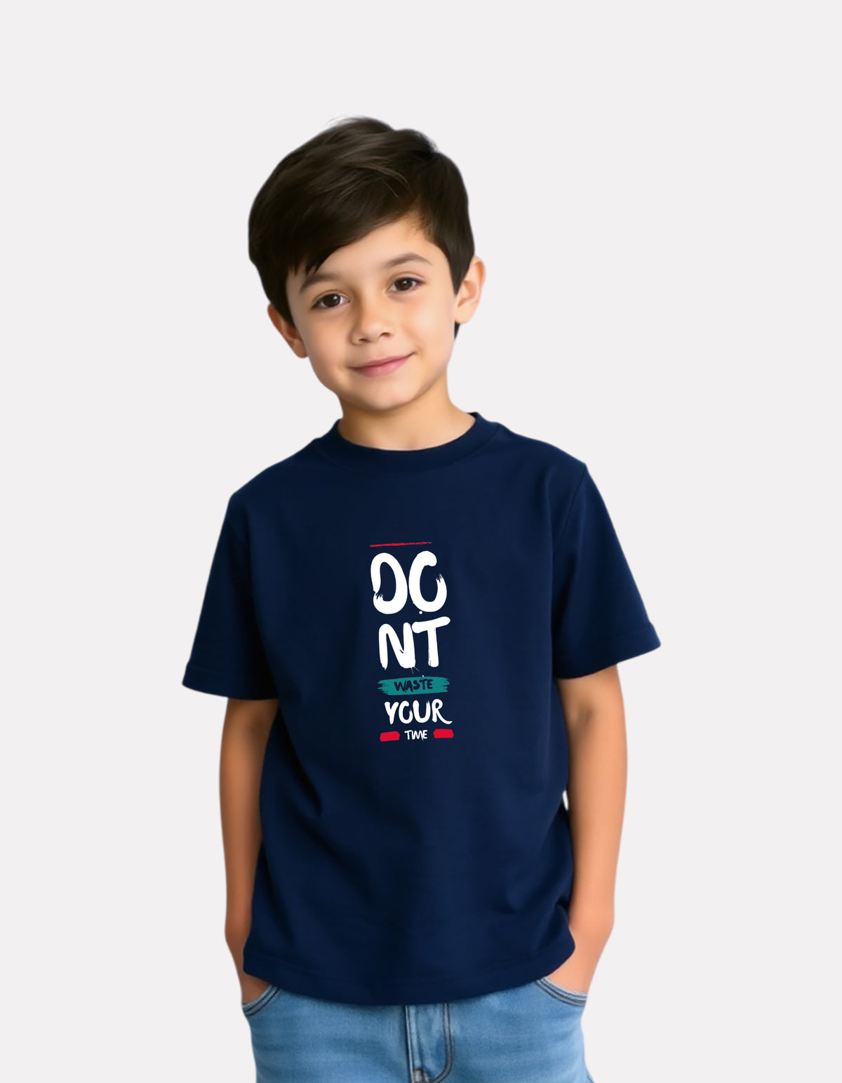 Printed Navy Blue Cotton T-Shirt for Boys