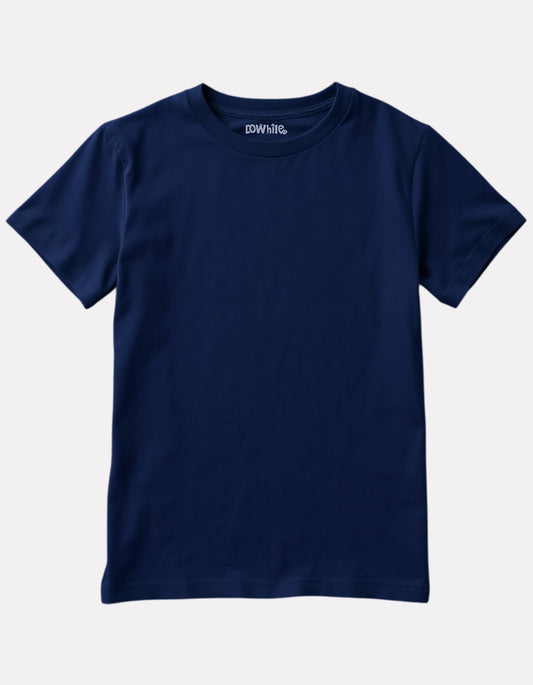 Junior Girl Plain Navy Blue Casual Cotton T-Shirt