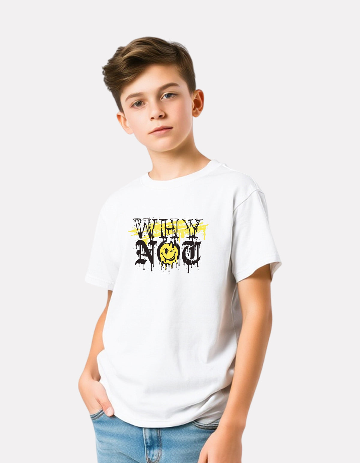 Junior Boy Printed White Casual Cotton T-Shirt