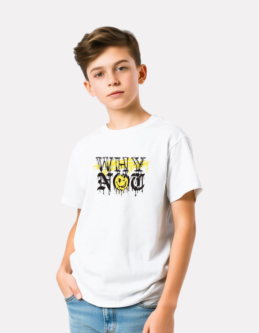 Junior Boy Printed White Casual Cotton T-Shirt