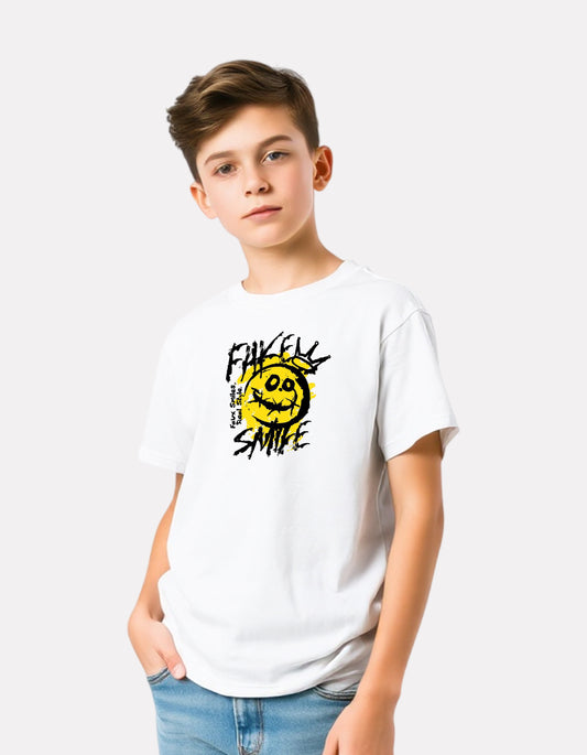 Junior Boy Printed White Casual Cotton T-Shirt