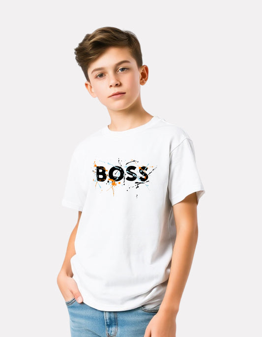 Junior Boy Printed White Casual Cotton T-Shirt