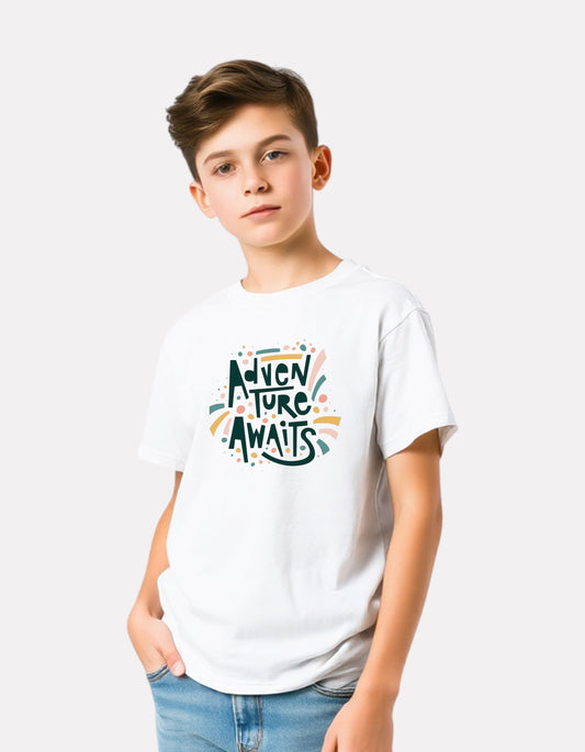 Junior Boy Printed White Casual Cotton T-Shirt