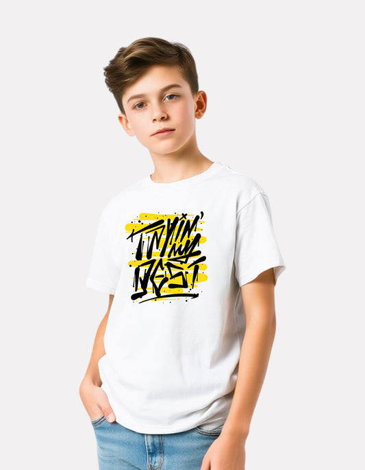 Junior Boy Printed White Casual Cotton T-Shirt