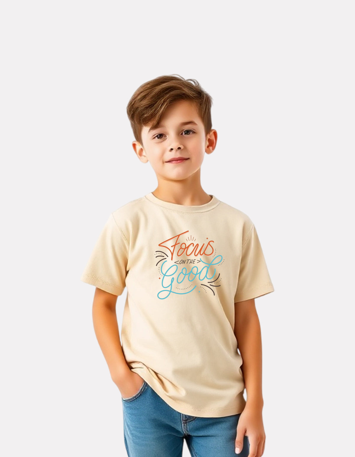 Junior Boys Printed Cotton T-Shirt(Beige Color)
